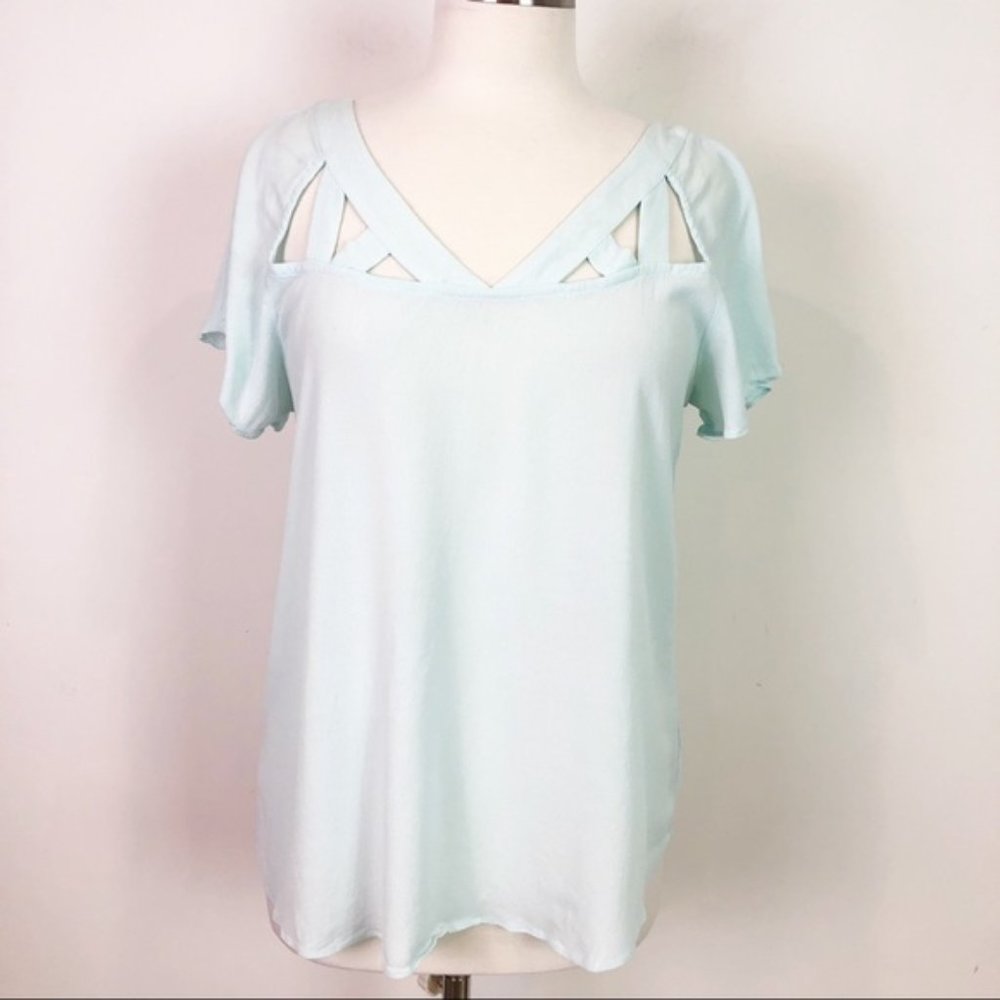 MAEVE MINT GREEN LATTICE EDGE SHORT SLEEVE BLOUSE
